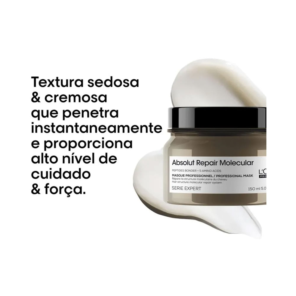 Máscara Capilar L'Oréal Professionnel Serie Expert Absolut Repair Molecular com textura cremosa ao redor